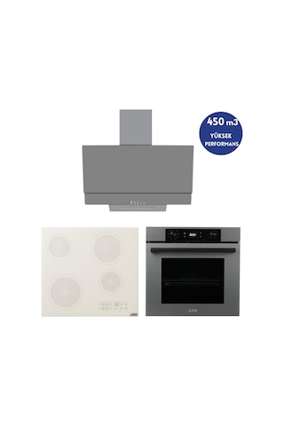 Alveus Afm Serisi Grix Vitro FM7710 + V6-05 + FM3407 Elektrikli Cam Antrasit Ankastre Set