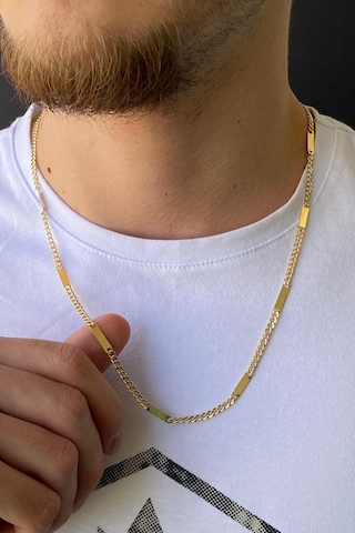 Zümrüt Sarraf 14 Ayar Altın Erkek Dikdörgen Plakalı Köşeli GurmetZincir Kolye