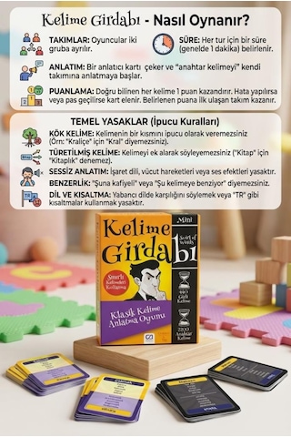 Mini Kelime Girdabı 440 Gizli Kelimeli 2200 Anahtar Kelimeli 4-8 Kişilik Eğlenceli Aile Kutu Oyunu