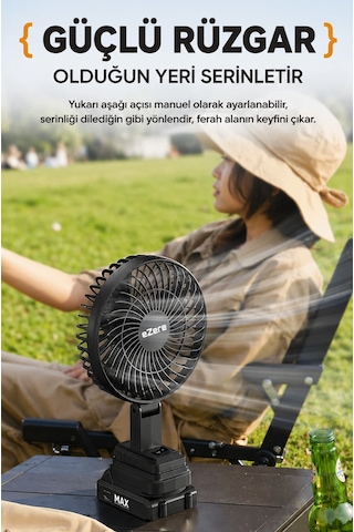 Şarjlı Taşınabilir Vantilatör 8 Saat Kullanım Turbo Şarjlı Şarj Göstergeli 5 Kademeli Outdoor Kullanımı