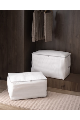 Madame Coco Çiçek Desen Baskılı 2 'li Hurç - Beyaz/gri 8684427147757 Beyaz