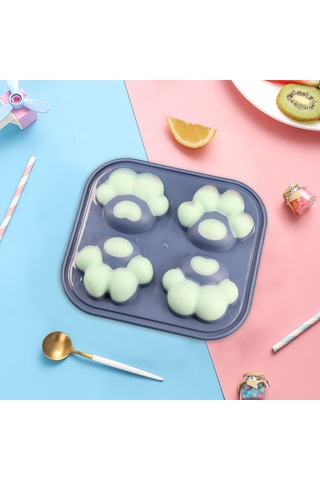 Kosona Kedi Pençe Şekilli Silikon Molde - Kapaklı Buzluk, Çikolata, Jelatin, Şekerleme Yapım Kalıbı Mavi Çok Renkli