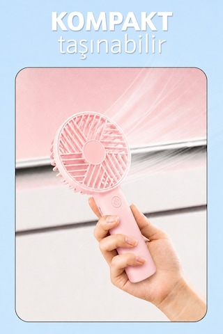 Standlı 3 Mod Şarjlı El Fanı 3 Kademe Seyahat Masaüstü Vantilatör Taşınabilir Mini Fan Pembe F137