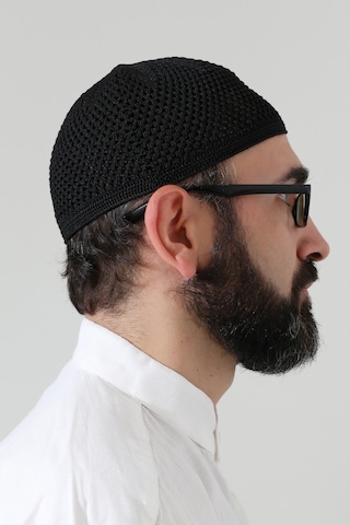 Örme Esnek Orlon Namaz Takke - Siyah - Smz