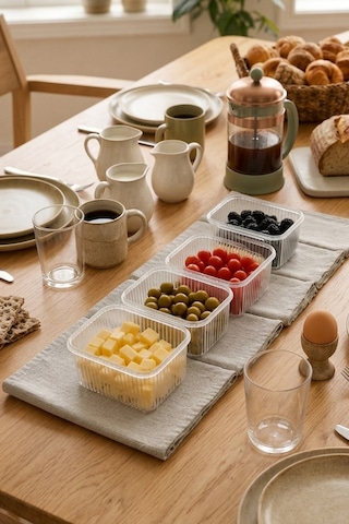 4'lü Etiketli Vakumlu Dikdörtgen Saklama Kabı-kahvaltılık 900 Ml Beyaz