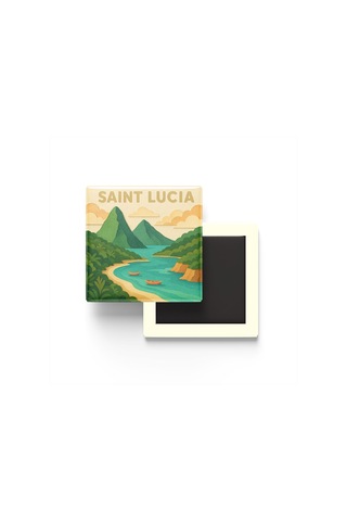 Saint Lucia - Saint Lucia - Paper Cut Art - Baskılı Buzdolap Magneti Kare - 9x9 Cm