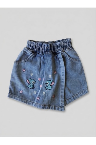 İncilay Kids Kız Çocuk Stitch Baskılı Şortlu Takım Beyaz