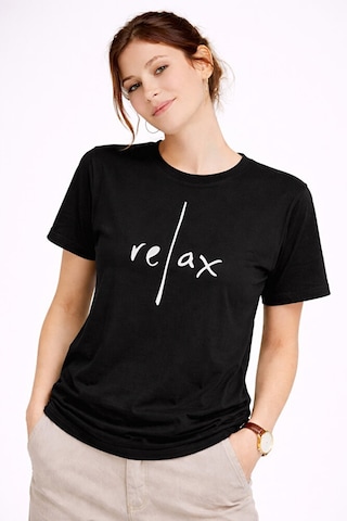 Nevermind Kadın Tişört Basic Minimal Baskılı Relax Yazılı Günlük Rahat Pamu Siyah