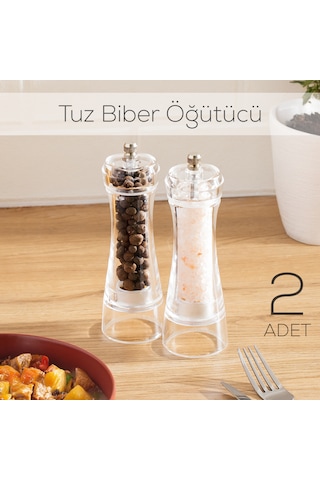 Porsima 181002 Baharat Öğütücü 2li Set Değirmen Baharat Değirmeni Tuz Karabiber Öğütücü Baharatlık Şeffaf