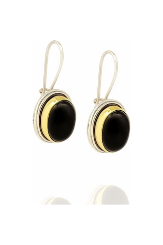 Sarma Serisi Siyah Oniks Taşlı El İşi Kadın Otantik Gümüş Küpe Gümüş