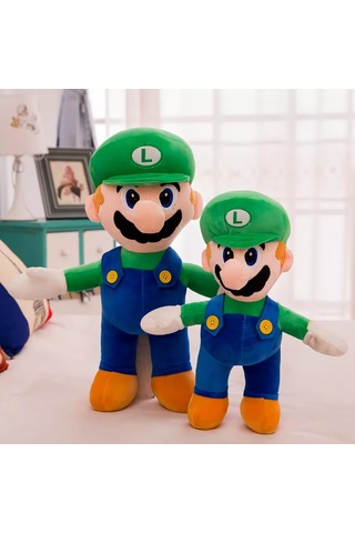 İthal Kadifemsi Kumaş Süper Mario Luigi Peluş Oyuncak 27 Cm Uyku Oyun Arkadaşı Orta Boy Yeşil Çok Renkli
