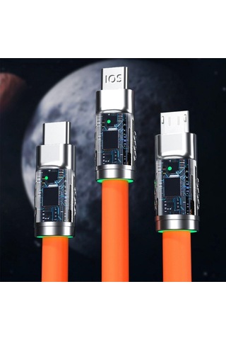 3 Şarj Aleti 1 Arada Çinko Alaşım Hızlı Şarj Kablosu Turuncu 4434