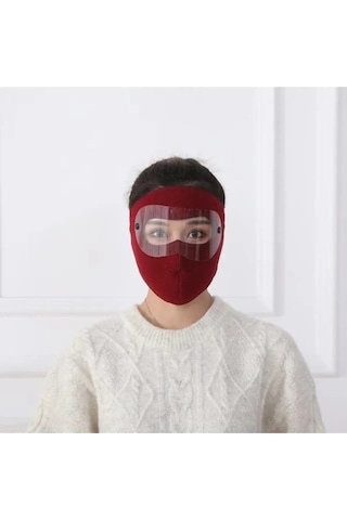 Motosiklet Bisiklet Ve Kayak İçin Uygun Maske Göz Ve Yüz Rüzgar Korumalı Termal Polar Maske Kırmızı Siyah