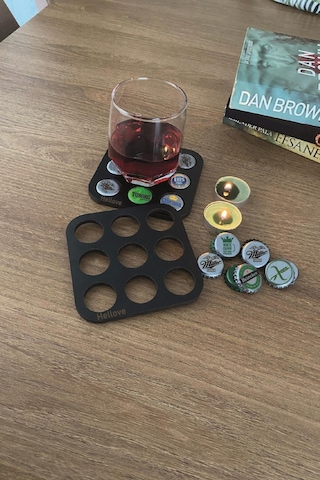 Bardak Altlığı 1 Adet Şişe Kapağı Eklenen Soda Gazoz Bira Kapağı Sonradan Eklemeli Siyah