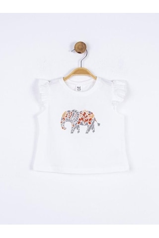 Nk Kids Kız Bebek Pamuklu Taşlı Fil Baskılı Tshirt-15659 Ekru