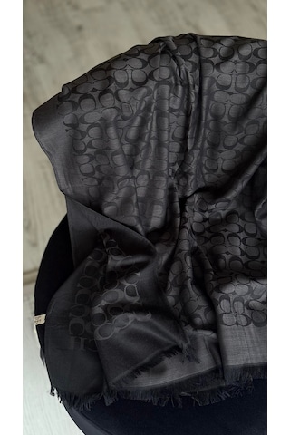 C Desen Yün İpek Şal İnce Kumaş Çift Taraflı Silk Scarfs Antrasit