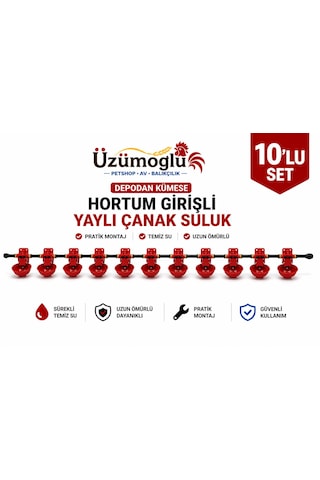 10 Adet Hortum Girişli Yaylı Çanak Suluk Otomatik Tavuk Civciv Suluk Sistemi