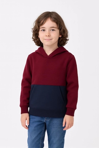 Moda Assema Erkek Çocuk Kapüşonlu Kanguru Cepli Parçalı Sweatshirt - Renkli Çok Renkli