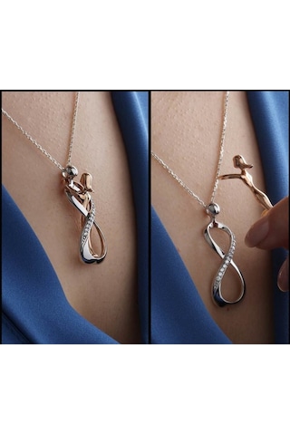 Chavin Aşk Ile Birbirine Sarılan Çift Sonsuzluk Gümüş Kolye Dn86