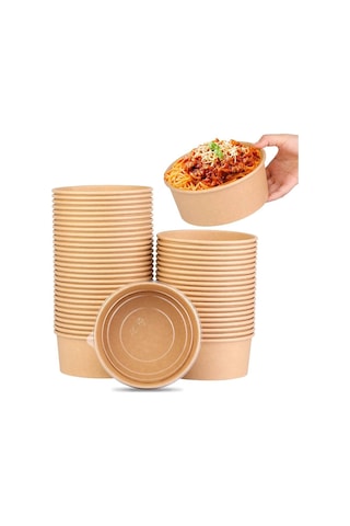 Omeyva Yuvarlak Şeffaf Kapaklı Kağıt Karton Kraft Salata Yemek Kabı Kase- 20 Oz - 590 Ml. - 30 Adet