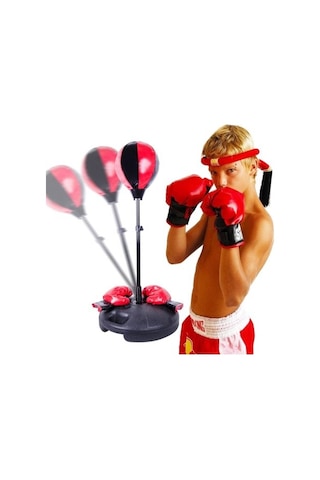 Çocuk Boks Standı 70-105 Cm Refleks Topu Boks Seti Eldiven Çok Renkli