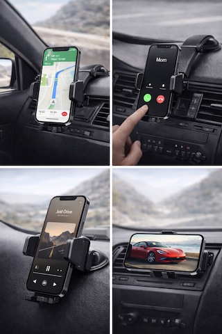 Vantuzlu Araç İçi Telefon Tutucu Ayarlanabilir Uzatmalı Kol 360 Döner Cam & Torpido Uyumlu Siyah