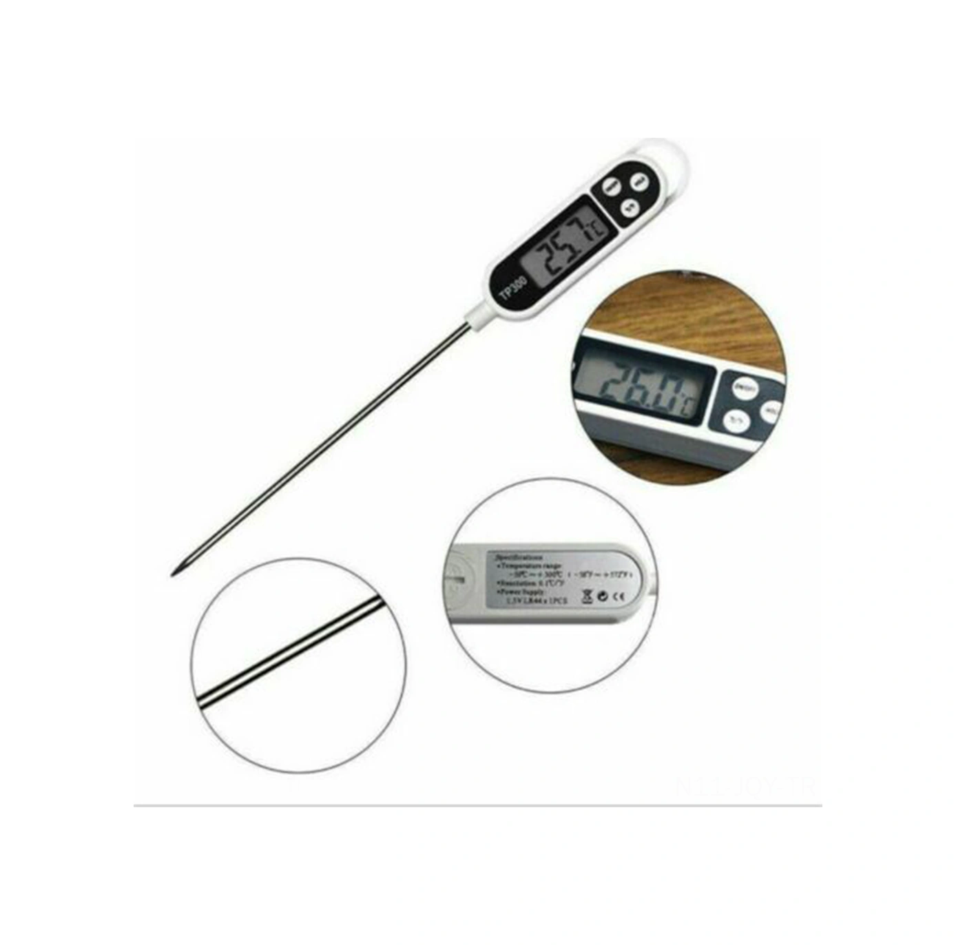 Youmex Gıda Sıcaklık Ölçer, Çelik Sondalı Hızlı Ölçüm, Ev Ve Barbekü Kullanıma Uygun, -50 C 300 C Aralığı, Lcd Ekranlı Siyah - Beyaz