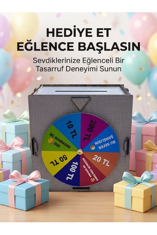 Renkli Şans Çarklı Para Biriktirme Oyunu Eğlenceli Tasarruf Kutusu Ahşap Challenge Kumbarası