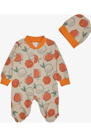 Breeze Kız Bebek Patikli Tulum Nar Desenli 0-6 Ay, Bej-Bej