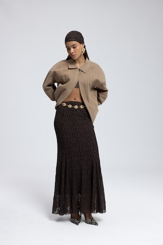 Veylia Uzun Kahve Dantel Etek Kahve