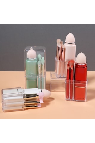 Sones 8'i 1 Arada Kare Makyaj Fırçası Mini Taşınabilir Geri Çekilebilir Allık Fırçası Göz Farı Fırçası Acemi Makyaj Seti Süt Beyazı