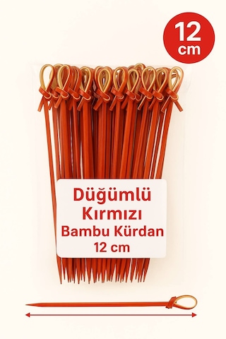 Düğümlü Kırmızı Bambu Kürdan 12 Cm, Şık Davet Ve Kokteyl Sunum Çubuğu 50 Li Paket