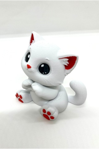 Sevimli Beyaz Kedi 3d Figürü