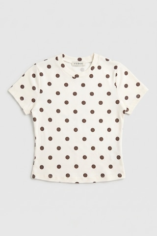 it's basic Kadın Ekru Puantiyeli S6-101 Crop Fit T-shirt