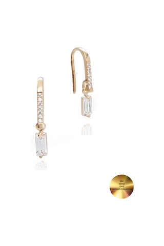 Brezza Lusso Jewelry 18k Serie Oro Baget Taşlı Çengel Asma Minimal Gümüş Küpe