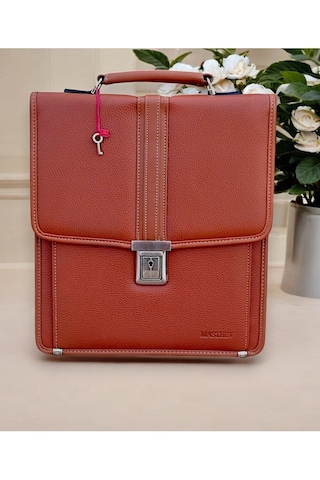 Deri Evrak Çantası Anahtar Kilitli A4 Uyumlu Taba