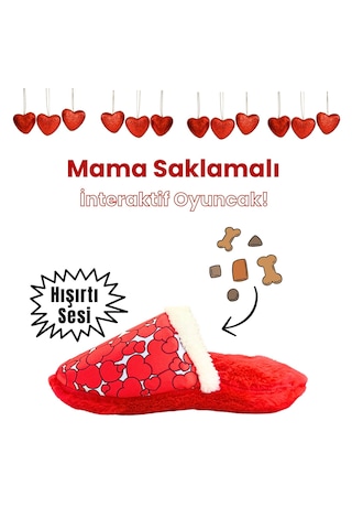 Havhav Kalp Desenli Mama Saklamalı Peluş Terlik Köpek Oyuncağı