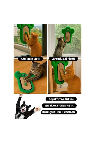 Miyav Kedi Tırmalama Matı Peluş Kaktüs Oyuncak