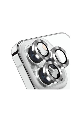 Trend Apple Uyumlu iPhone 15 Pro Promax Kamera Camı Lens Koruyucu Halka Set Gümüş Silver Siyah