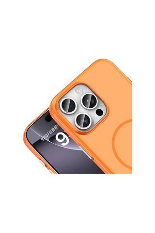 Apple iPhone Uyumlu 16 Pro Kılıf M-safe Şarj Özellikli Zore Lora Pc Kapak - Turuncu
