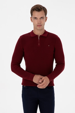 U.S. Polo Assn. Erkek Regular Fit Fermuarlı Bordo Basic Kazak 50313685-VR014