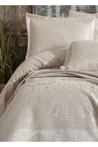 Dantela Hazel Şönilli Jakarlı Yatak Örtüsü - Bej Bej