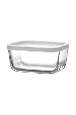 LAV Cube Cam Saklama Kabı Tekli Küçük Boy 405 ml Dikdörtgen Beyaz Plastik Kapaklı (Kahvaltılık )
