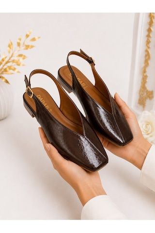 Dabab Shoes Lıvora Kadın Acı Kahve Kare Burun Tokalı Düz Taban Slingback Casual Babet Ayakkabı Kahverengi