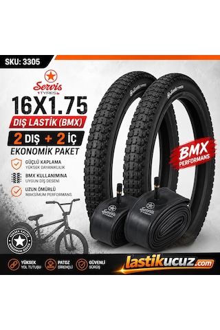 Servis 16x1.75 Dış Lastik Bmx Bisiklet Lastiği + İç Lastik 2 Şer Adet Takım Servis 16x1.75 Dış Lastik Bmx Bisiklet Lastiği + İç Lastik 2 Şer Adet Takım