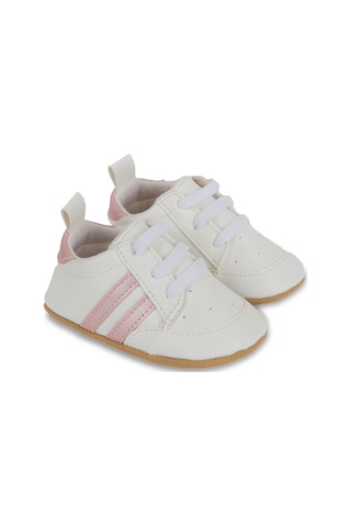 Pembe Çizgili Beyaz Kız Bebek Spor Patik Yürüme Öncesi-g-2354 Pembe