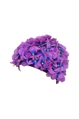 Kadınlar İçin Çiçek Yapraklı Vintage Yüzme Bonesi, Mor Renk Mor