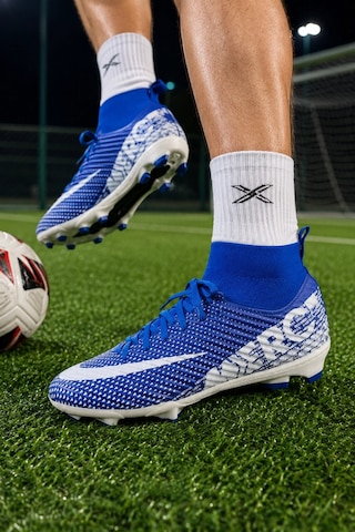 In Step Vortex Futbol Kramponu Çoraplı Bilekli Bağcıklı Dişli Taban Halı Saha Ve Çim Saha Krampon Mavi Beya Mavi Beyaz