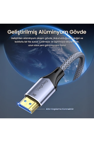 Veggieg Hdmı 2.1 8k 60hz 4k 120hz 48 Gbps Hdr Earc Hdcp 2.2 Örgülü Ses Ve Görüntü Kablosu 1 Metre 67620171