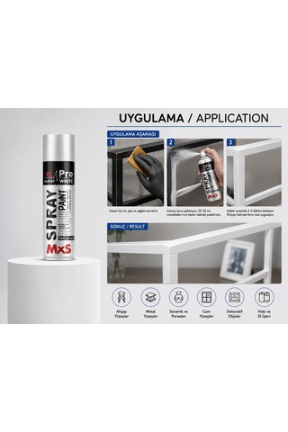 Mxs Xl Pro Parlak Beyaz Akrilik Sprey Boya 500 Ml- Ral 9003 Siyah